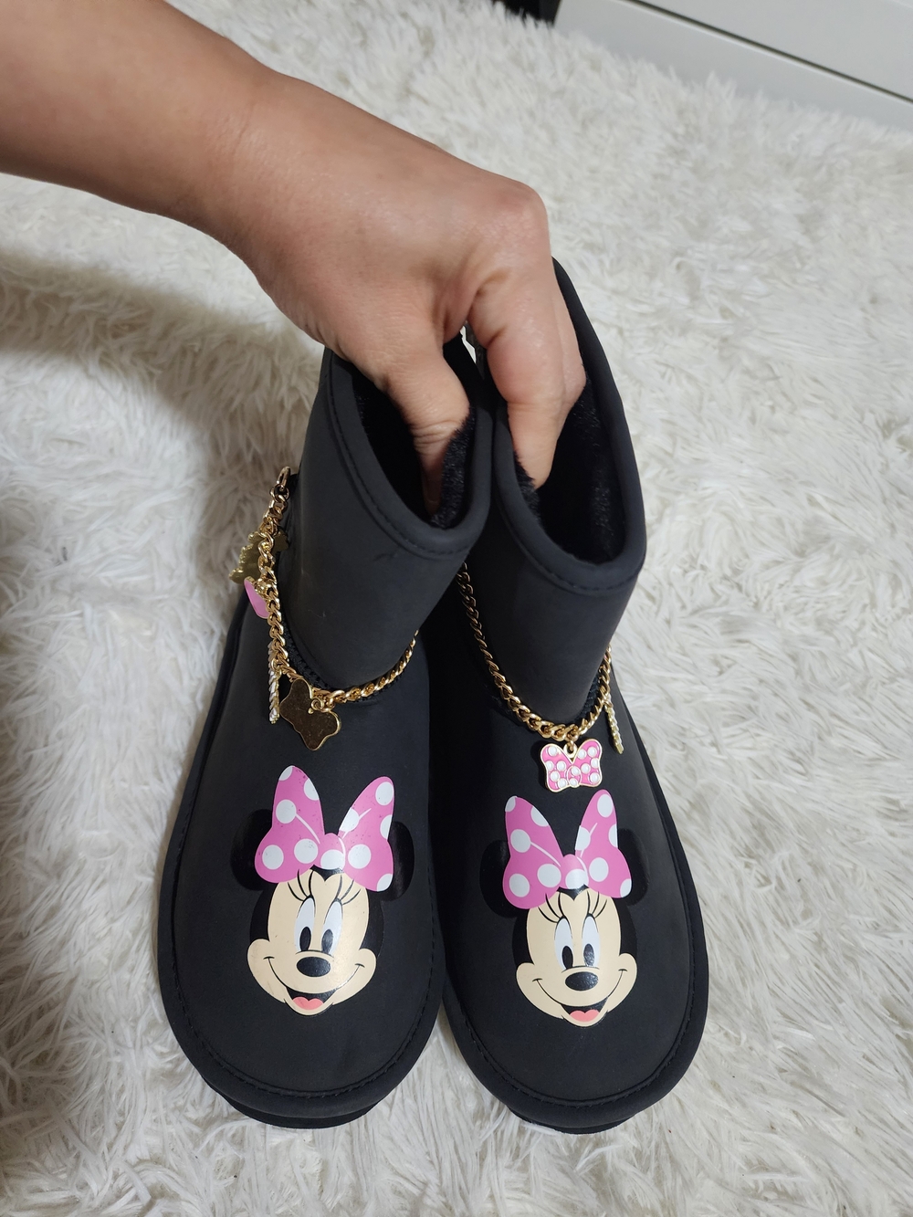 Disney Black Kids Minnie Mouse Boots with Pink Bow